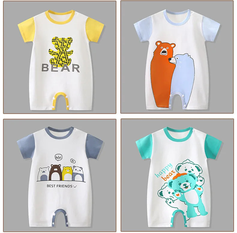 Ropa de una pieza de dibujos animados de verano para bebé, pelele de manga corta, ropa de escalada, monos para recién nacidos, mono para niño niña y niño