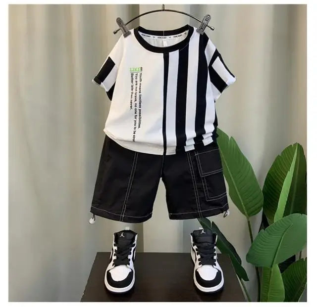 Conjunto de ropa de verano para niños y niñas, Top de manga corta informal, pantalones cortos, trajes de bebé para dos niños
