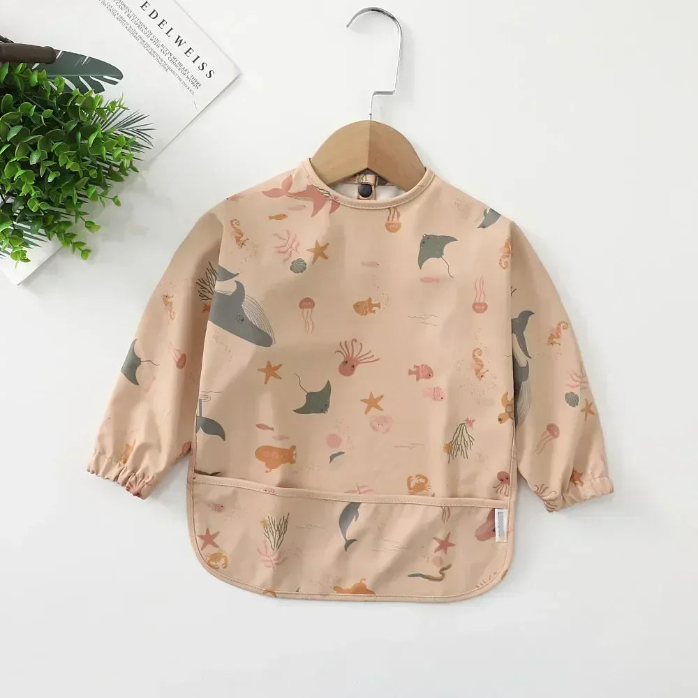 Babero suave impermeable para bebé, paño de alimentación ajustable de manga larga para niño pequeño y niña, bata de pintura, delantal para comer comida infantil