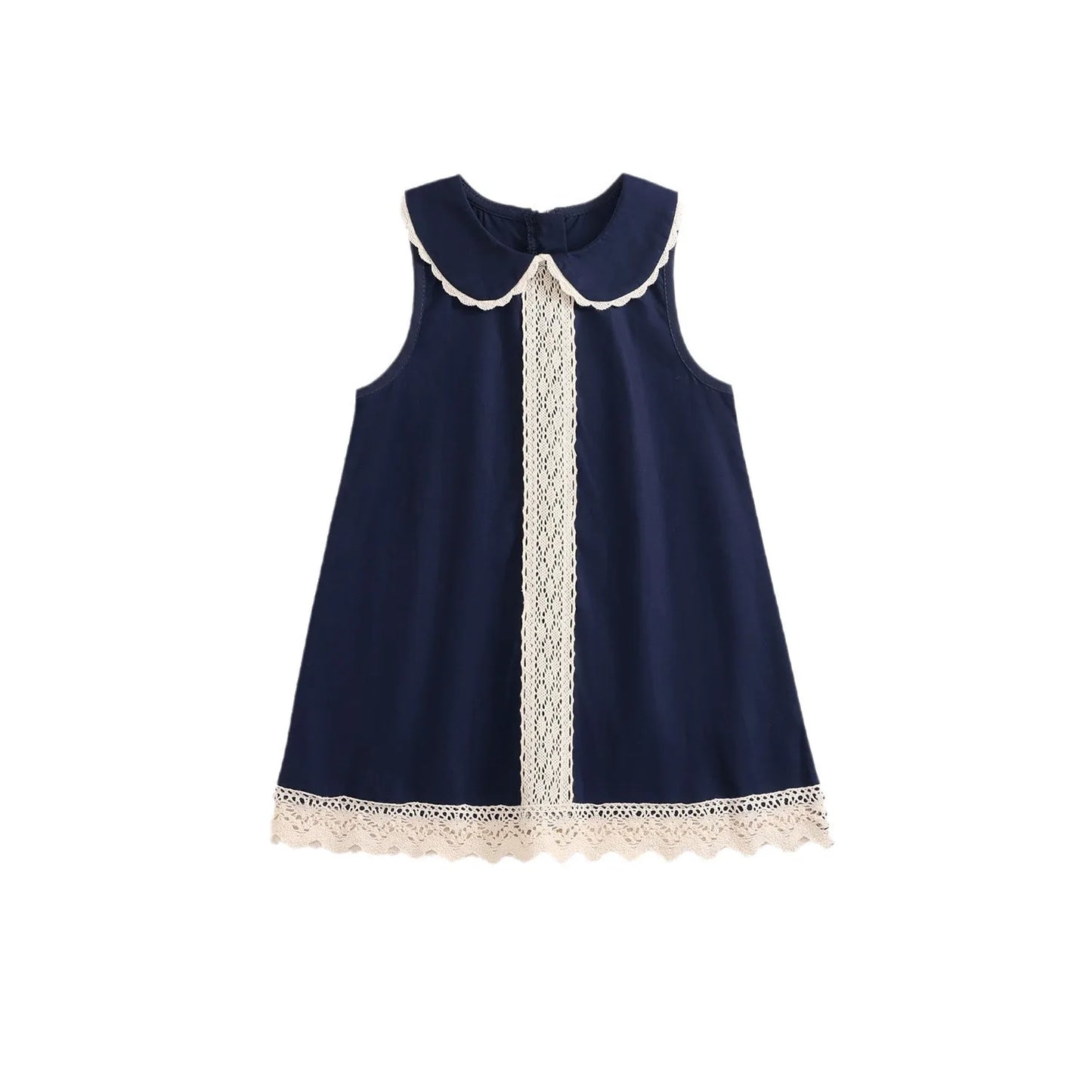 Vestido de retazos de encaje para niños verano 2025 nueva falda de chaleco sin mangas de encaje de estilo Retro para niñas