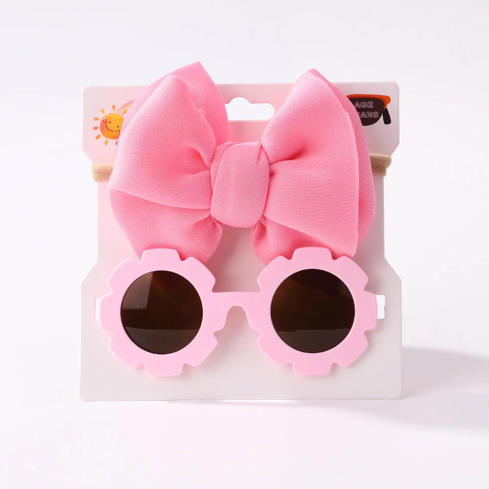 Conjunto de 2 uds de gafas de sol para niños, gafas de sol para bebés, diadema de nailon elástico, gafas de sol bohemias para playa, gafas de sol para la playa, sombreros con lazo para niños