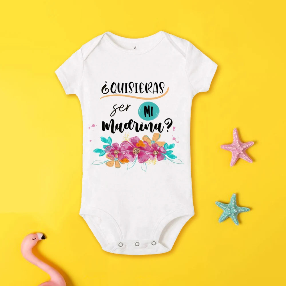 Tu será mi madrina, monos estampados para recién nacidos, ropa de bautismo para bebé, monos de manga corta para bebés pequeños