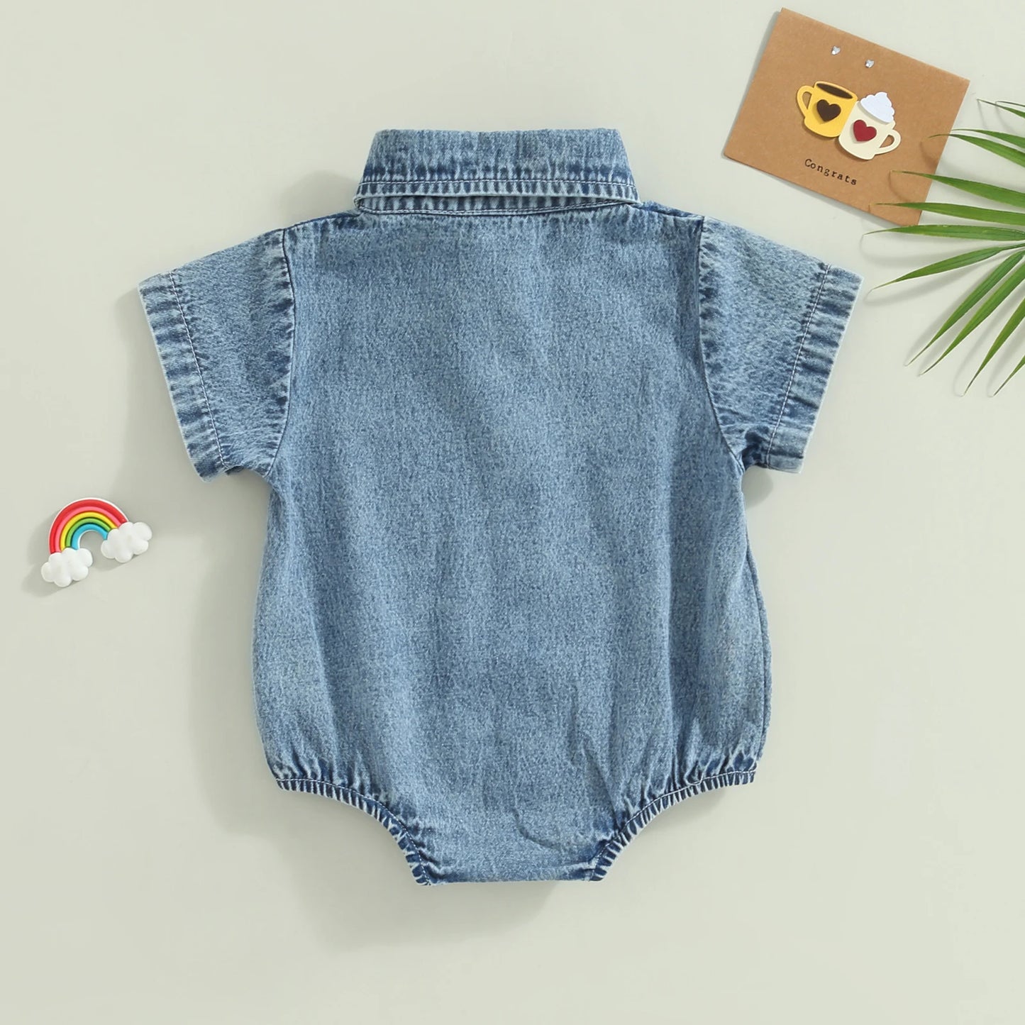 Mono vaquero para recién nacidos, niños y niñas, mono liso de manga corta con cuello vuelto, monos para bebés, monos informales con botones de verano