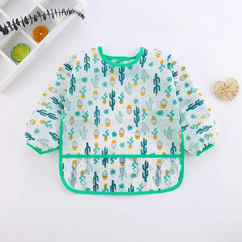 Babero de silicona con dibujos animados para bebé de 0 a 6 años, Baberos suaves, ropa bonita para bebé, delantal de manga larga impermeable sin BPA