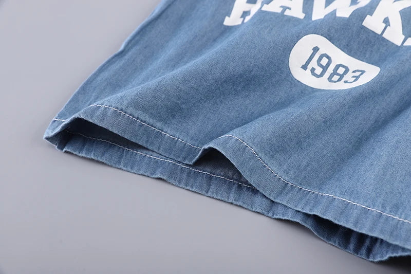 Nuevos conjuntos de ropa vaquera de verano para niños, camiseta Lerrer de dibujos animados a la moda para niños, pantalones cortos, 2 uds., trajes informales para bebés
