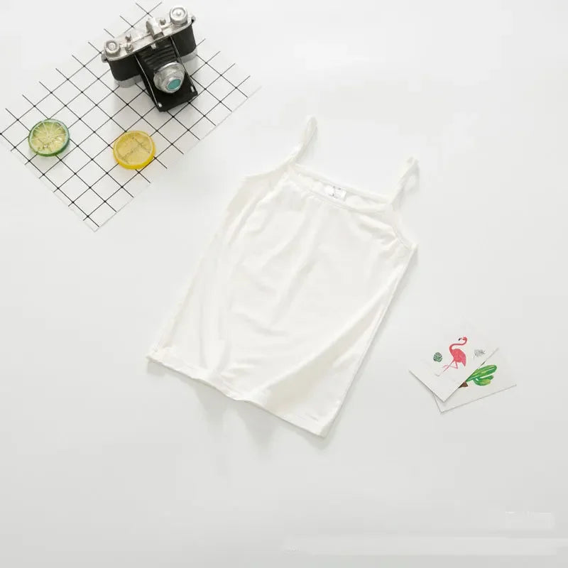 Camiseta para niñas pequeñas, camiseta interior sin mangas de verano para adolescentes, chaleco de Color caramelo, ropa con tirantes para niños de 2 a 12T