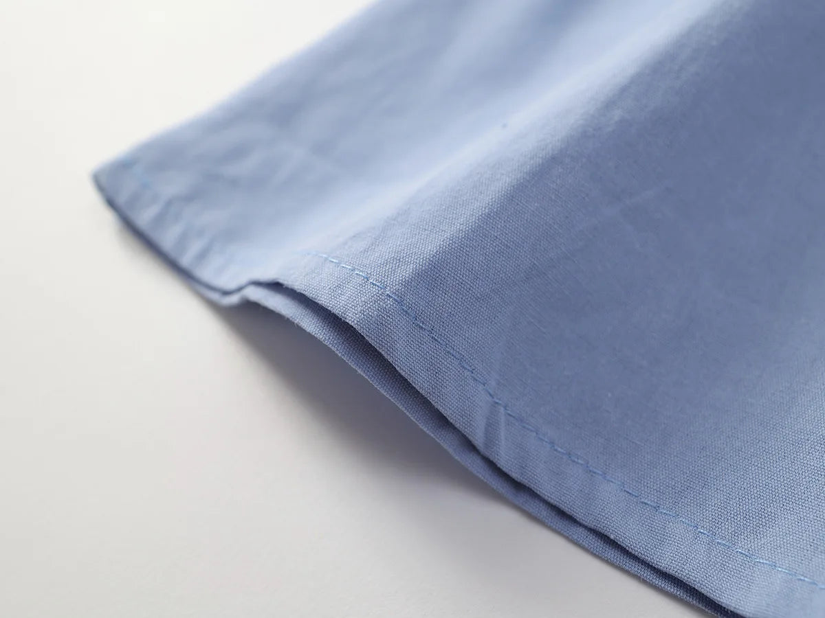 Vestido de Verano 2025 para Niña – Bordado Azul Cielo, Estilo Princesa con Mangas Cortas Abullonadas