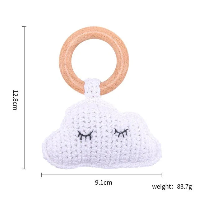 1 unidad de juguetes de sonajero para bebé, diseño de ganchillo de madera, conejo, conejo, zorro León, BearToy, regalo para recién nacido, mordedor de bebé, Crochet, nombre personalizado