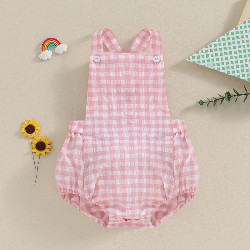Monos de verano para bebés y niños, pelele informal sin mangas con estampado de rayas a cuadros, ropa infantil para recién nacidos