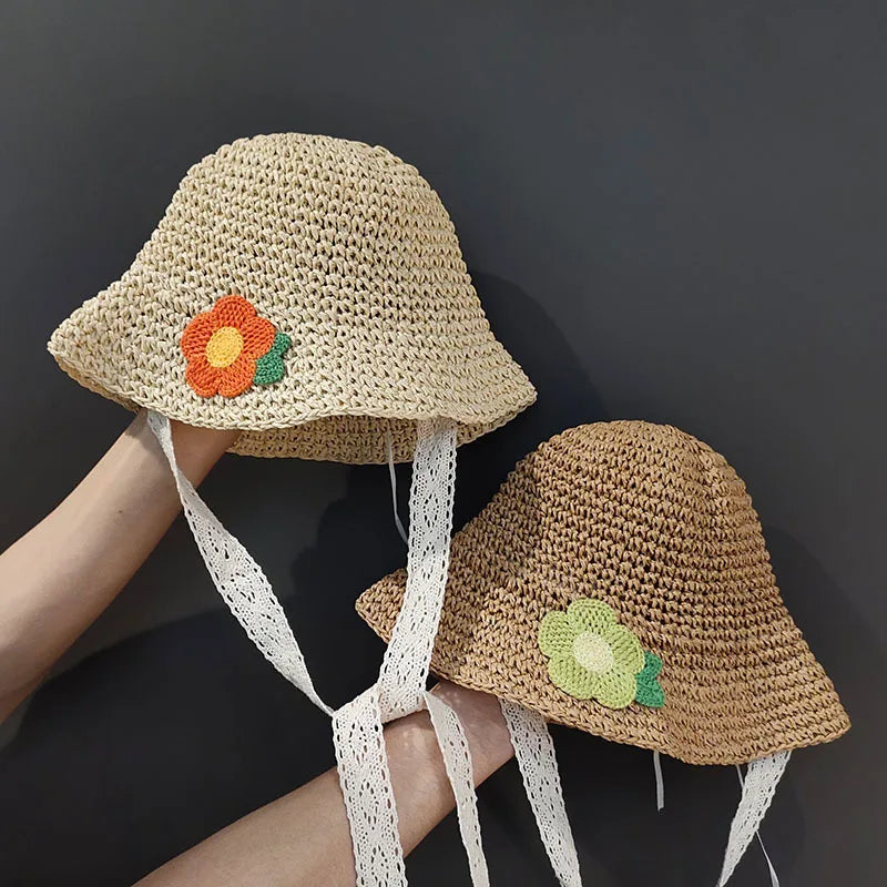 Sombrero de encaje a la moda para bebé, gorro de paja con lazo para niña, sombrero de playa para niño, sombrero de Panamá, sombreros y gorras de princesa para bebé, 1 unidad