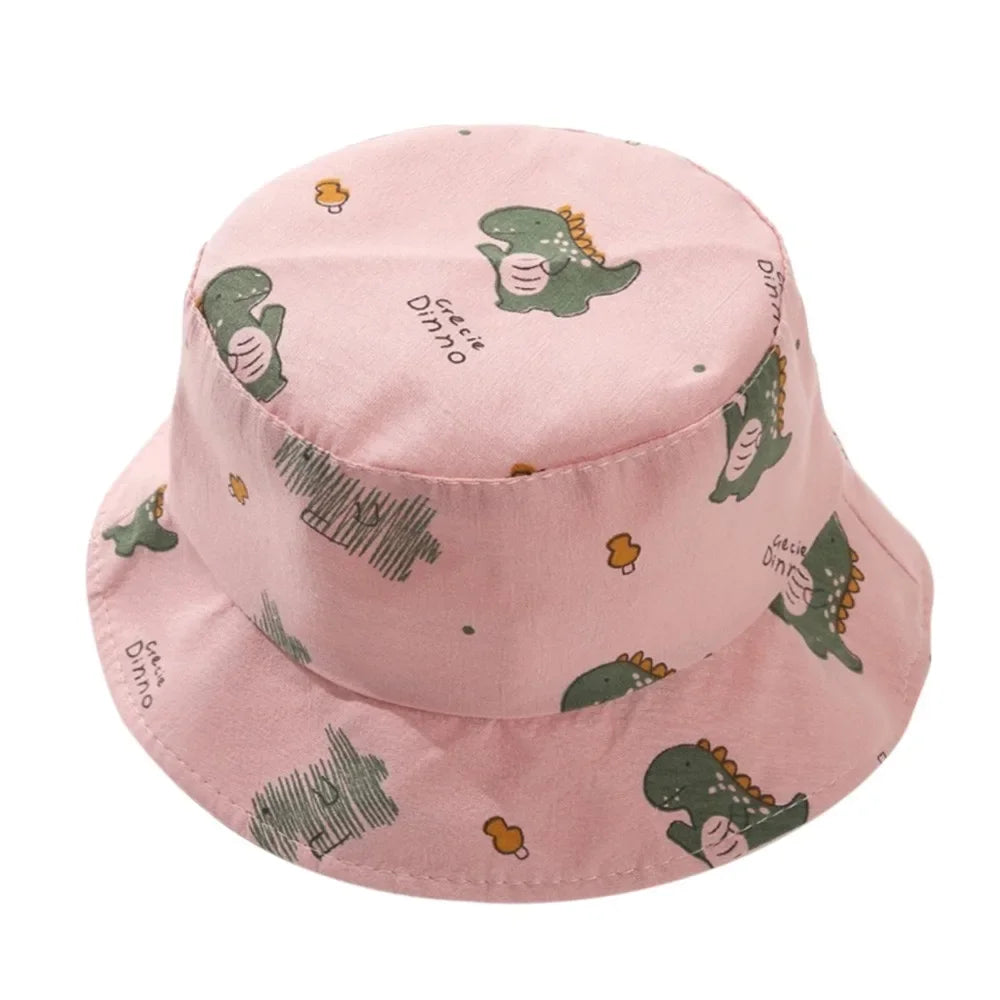 Anti-UV varios colores niños pescador sombrero dinosaurio poliéster cubo sombrero niños gorra niños niños