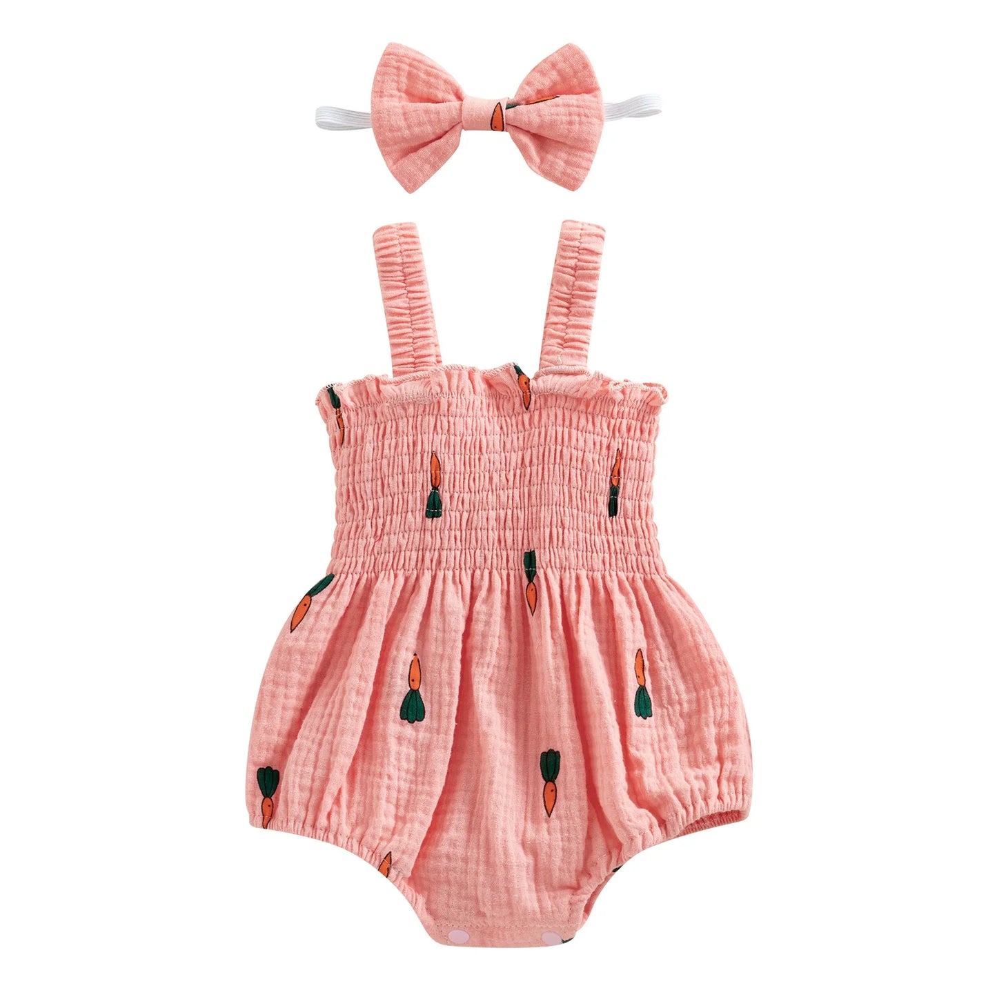 Pudcoco, 2 uds., trajes de verano para bebé recién nacido, pelele sin mangas con estampado de cereza/ zanahoria/árbol y diadema de 0 a 18M