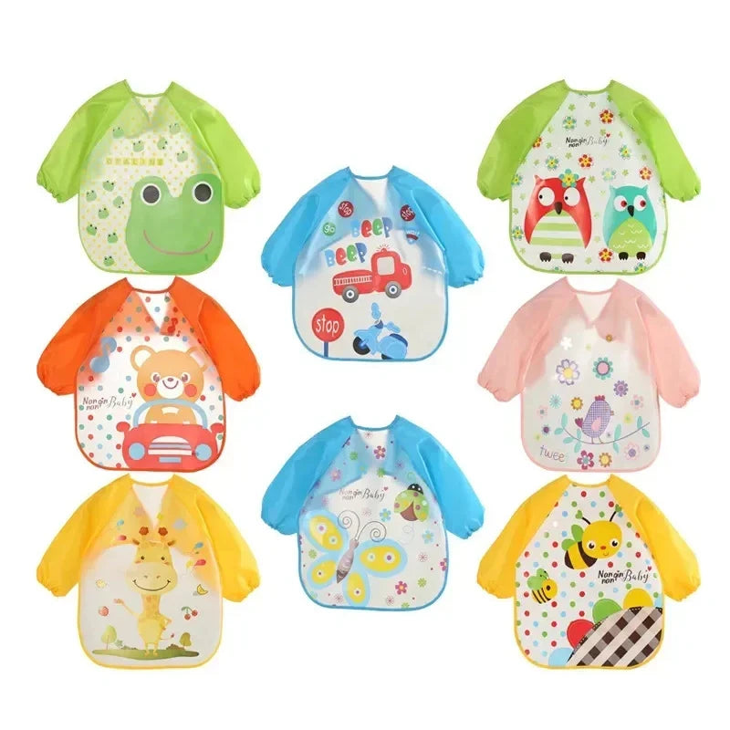 Babero antisuciedad impermeable de EVA para bebé de 0 a 3 años, abrigo de manga larga con correa, alimentación suave a prueba de suciedad, bonito patrón de dibujos animados, paños para eructar