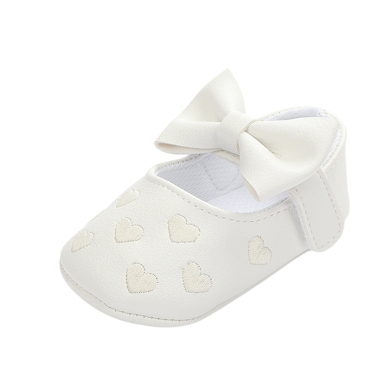 Pudcoco-zapatos planos de piel sintética para niñas, mocasines bonitos con decoración de lazo de corazón, suela suave, antideslizantes, de verano