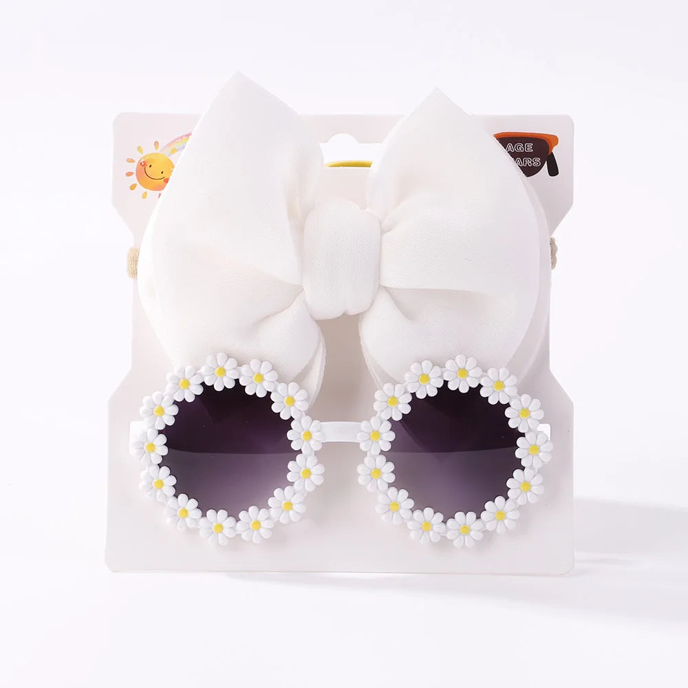 Conjunto de 2 uds de gafas de sol para niños, gafas de sol para bebés, diadema de nailon elástico, gafas de sol bohemias para playa, gafas de sol para la playa, sombreros con lazo para niños