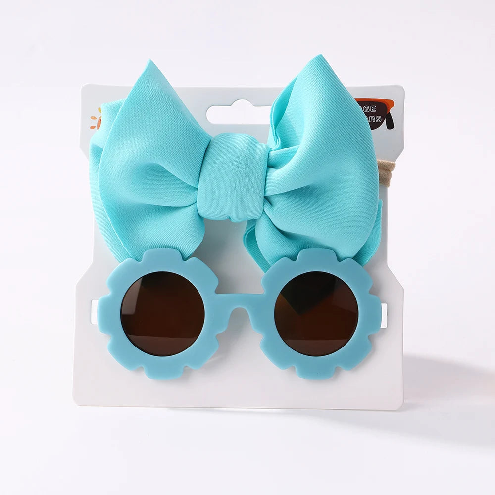 Conjunto de 2 uds de gafas de sol para niños, gafas de sol para bebés, diadema de nailon elástico, gafas de sol bohemias para playa, gafas de sol para la playa, sombreros con lazo para niños