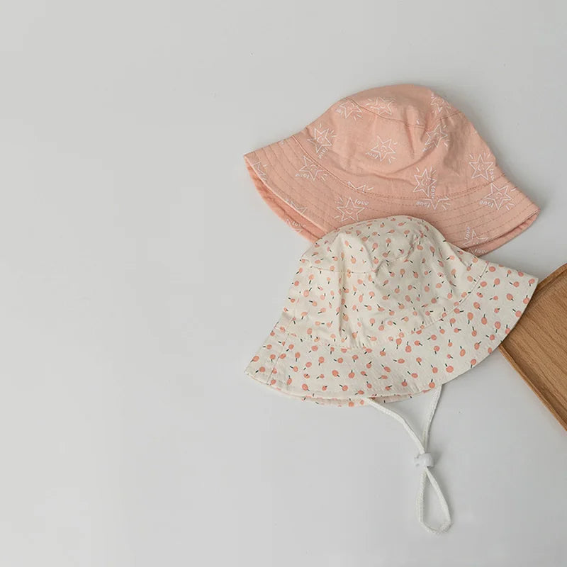 Sombrero de pescador para niños de 1 a 12 años, gorros de cubo con estampado rosa para niñas y bebés, gorro de lavabo con protección UV transpirable de algodón, viseras de sombrilla para niños