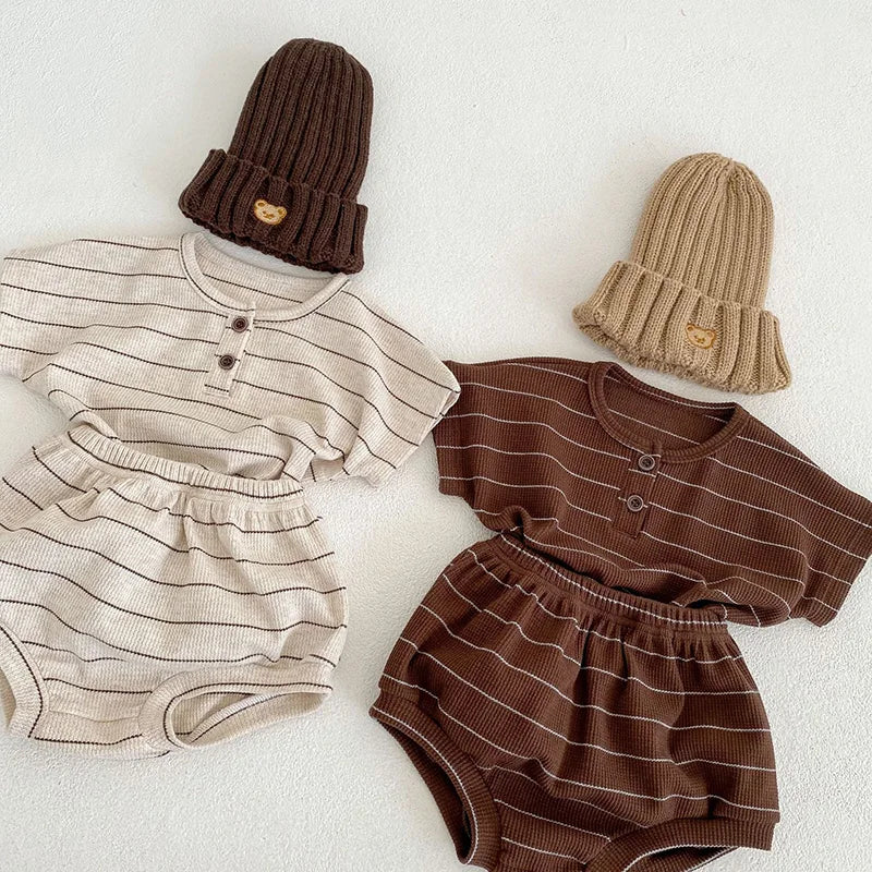 Conjunto de ropa de verano para bebés, camiseta a rayas y bombachos, traje superior de manga corta para niños pequeños, 2 uds.