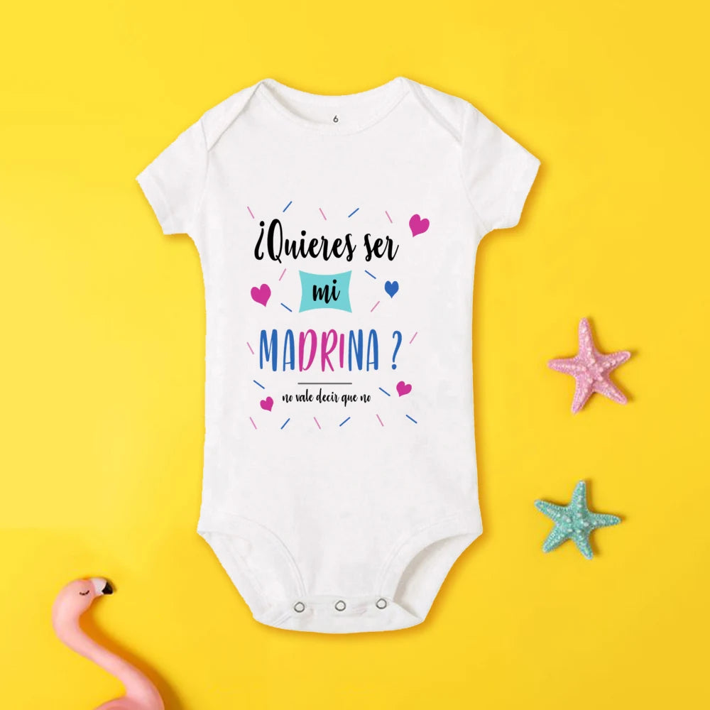 Tu será mi madrina, monos estampados para recién nacidos, ropa de bautismo para bebé, monos de manga corta para bebés pequeños