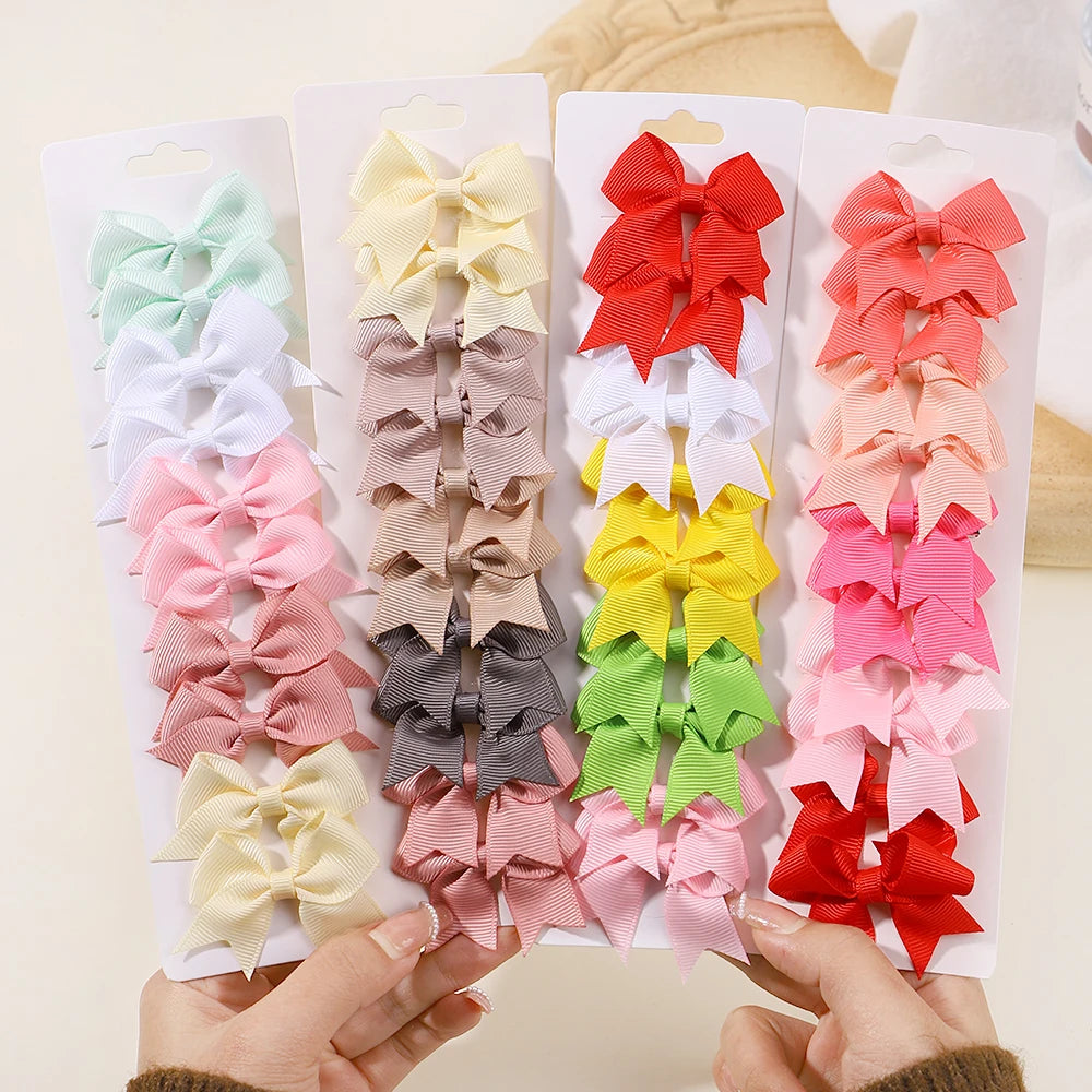 10 unids/lote de pinzas para el pelo con lazo de Color sólido para niñas, horquilla con lazo hecha a mano, Mini pasadores, accesorios para el cabello para niños