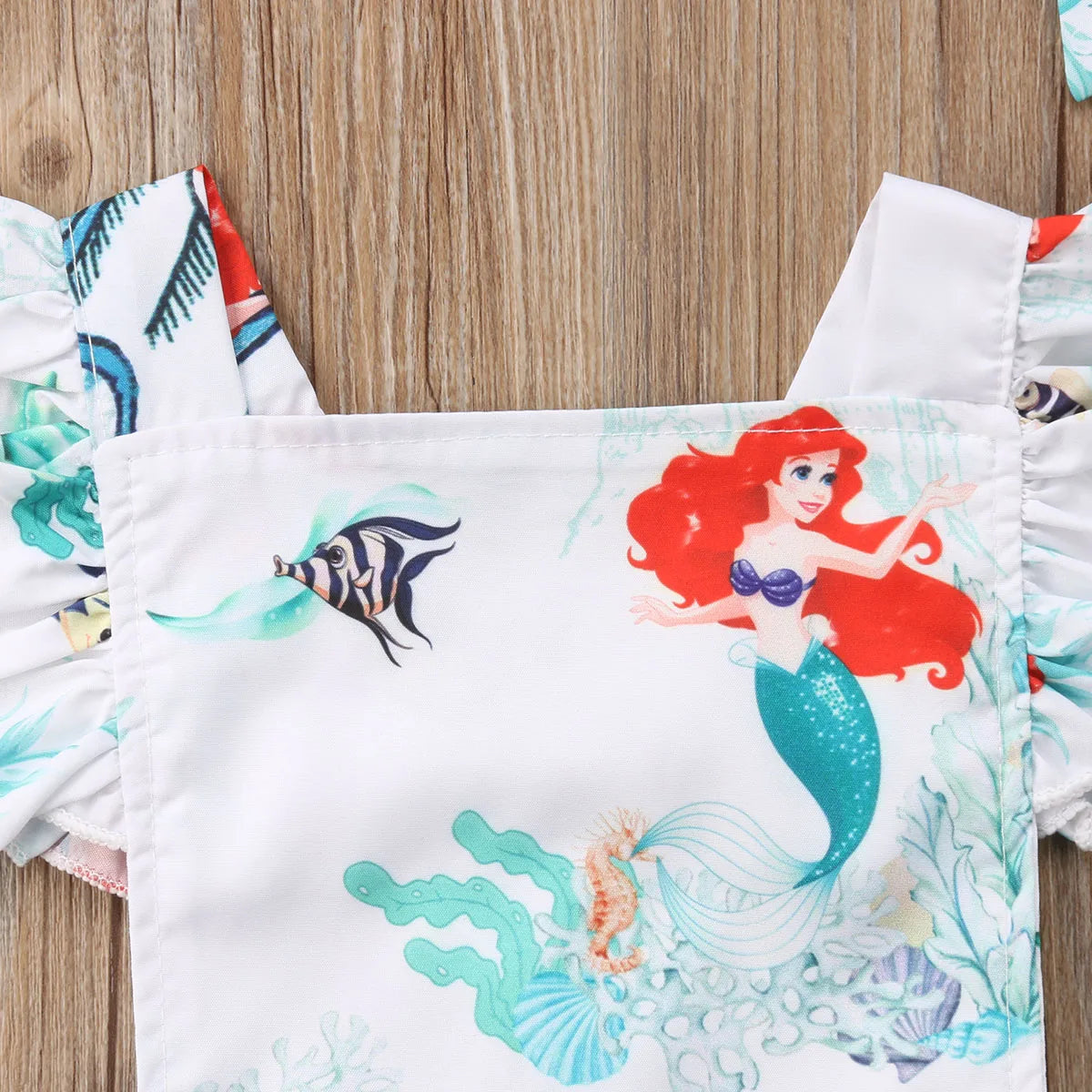 Pelele de verano para niñas recién nacidas con diadema, mono con estampado de sirena y manga con volantes y espalda descubierta, ropa de moda para bebés