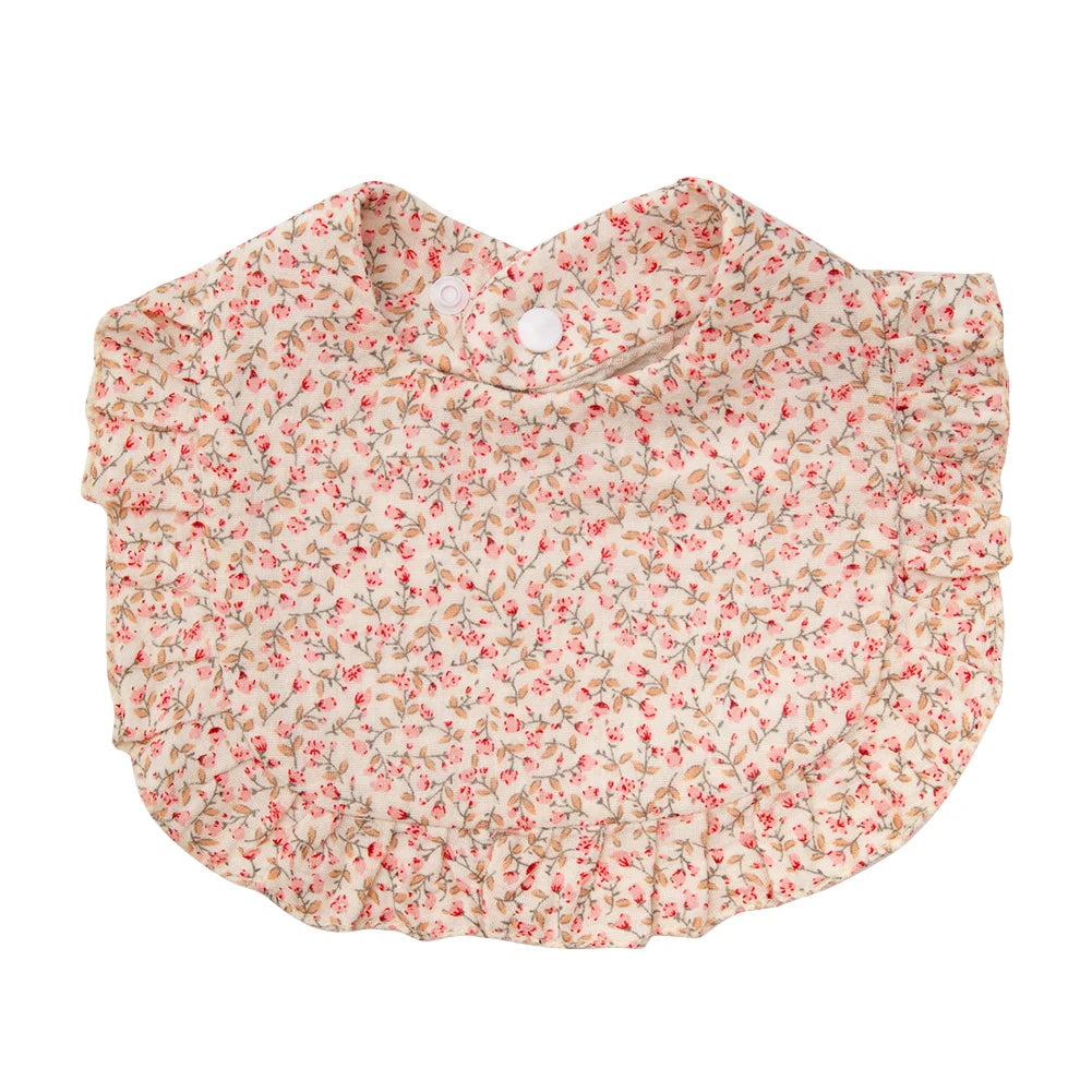 Baberos con estampado de flores para bebé, toalla de Saliva con broche ajustable, borde con volantes, paños para eructar de algodón y muselina, bufanda de alimentación para niñas de grado A de arcoíris