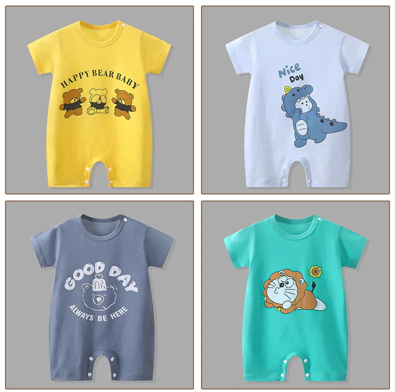 Ropa de una pieza de dibujos animados de verano para bebé, pelele de manga corta, ropa de escalada, monos para recién nacidos, mono para niño niña y niño