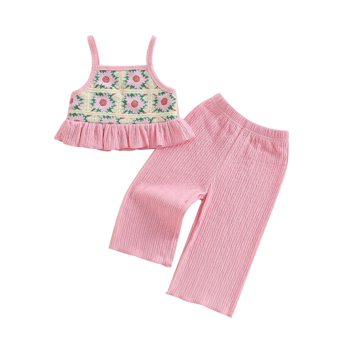 Pudcoco, conjunto de verano para niña pequeña con estampado de flores, tirantes finos con volantes, Tops sin mangas, pantalones de pierna ancha, conjunto de 2 uds 6M-4T