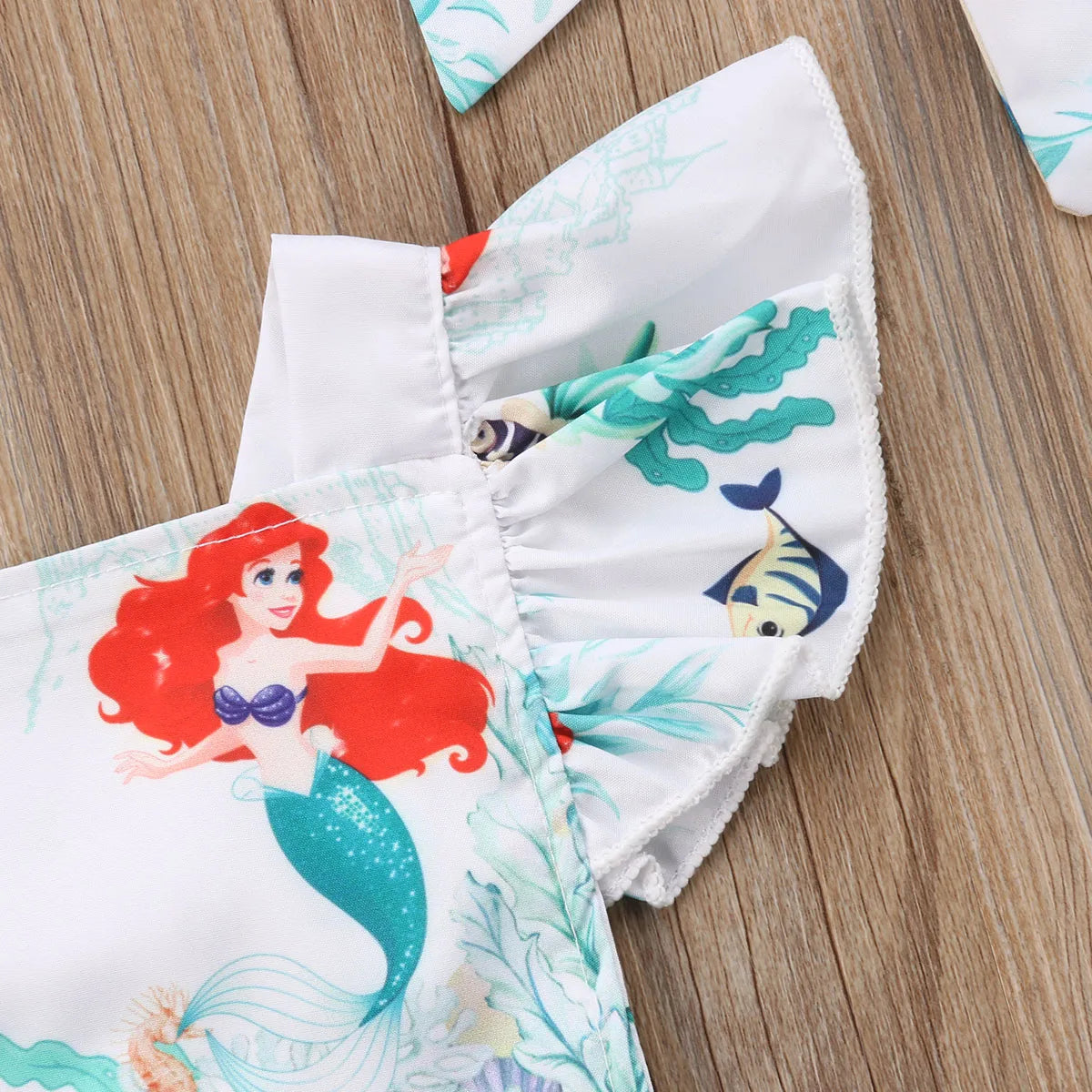 Pelele de verano para niñas recién nacidas con diadema, mono con estampado de sirena y manga con volantes y espalda descubierta, ropa de moda para bebés