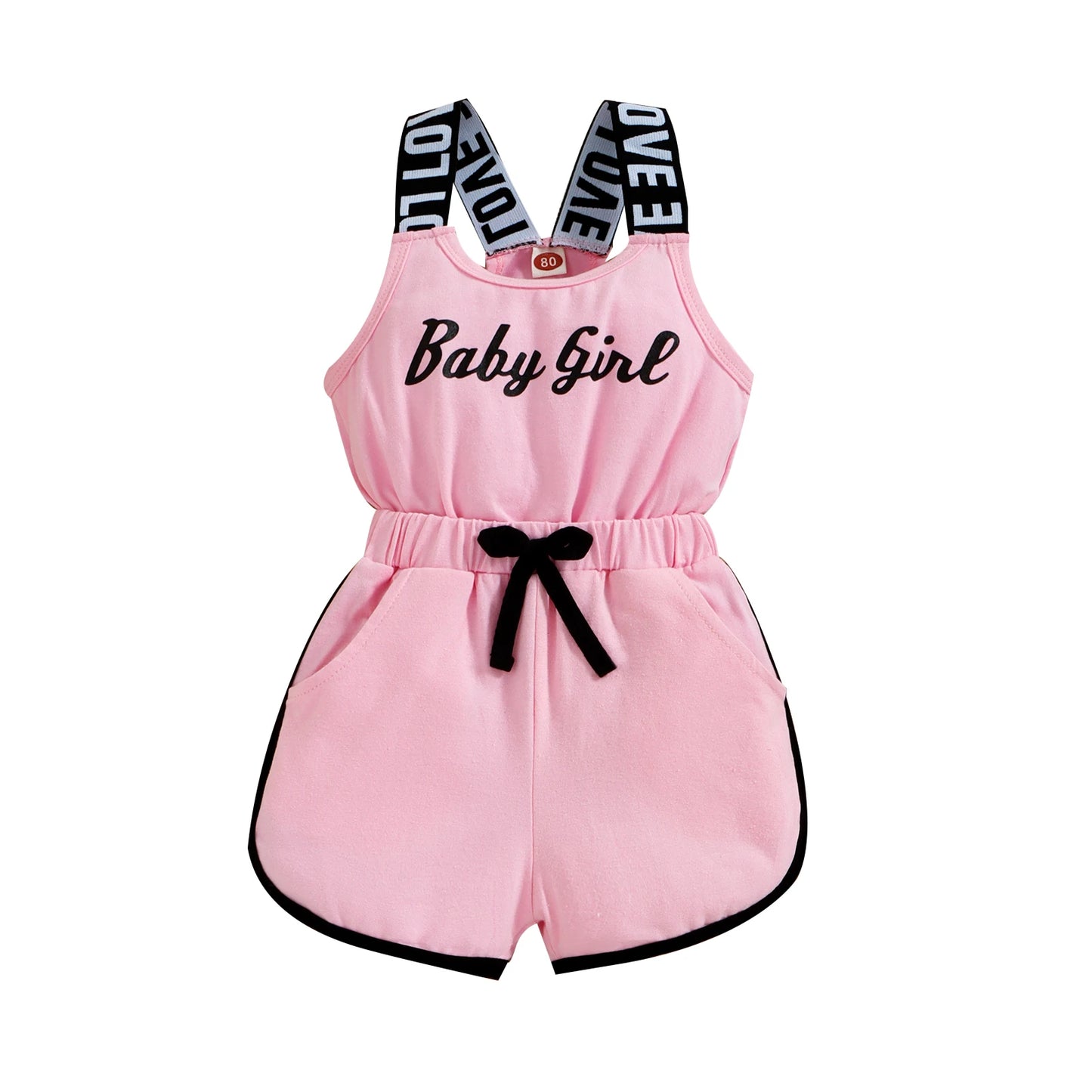 Pelele de verano para niñas pequeñas, sin mangas con cuello redondo y Mono corto estampado de letras, ropa de cintura elástica 9M-4T