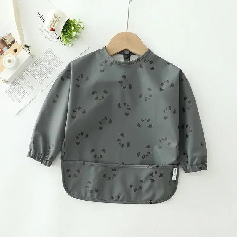 Babero suave impermeable para bebé, paño de alimentación ajustable de manga larga para niño pequeño y niña, bata de pintura, delantal para comer comida infantil