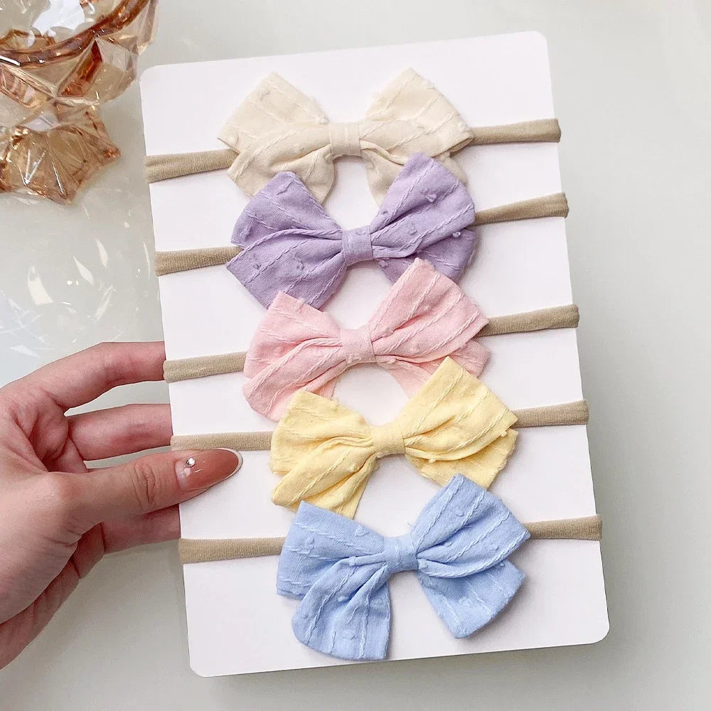 4/5/6 unids/set sombreros de Color sólido para niños bandas elásticas para el cabello para bebé cinta bonita diadema con lazo accesorios para el cabello para niñas