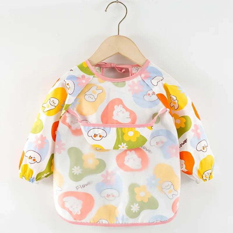 Baberos de tela para bebé, ropa de comedor impermeable, delantal de manga larga, bata de alimentación para niños, vendaje inverso para eructar, protección de pintura