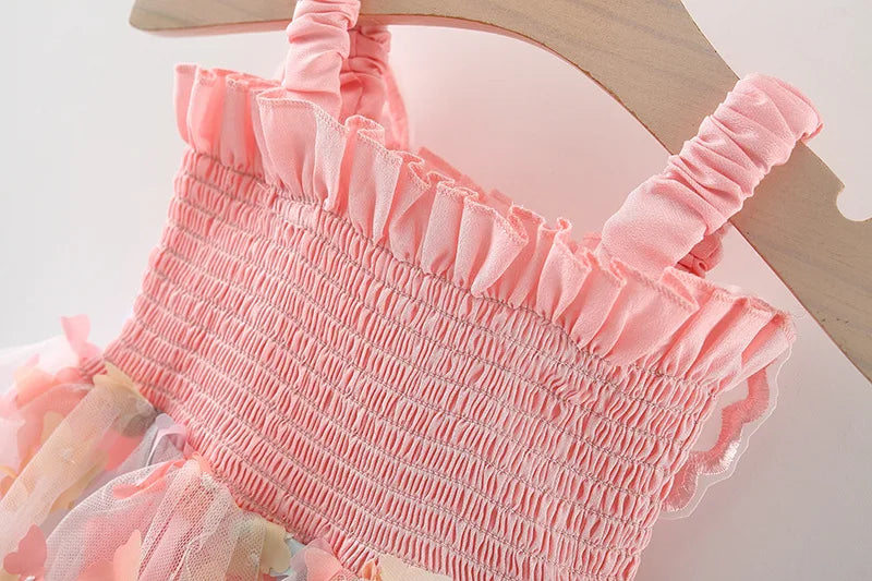 Nuevos vestidos de noche para fiesta de cumpleaños para niñas, ropa de verano con alas de mariposa para niños, disfraz colorido dulce para niños pequeños