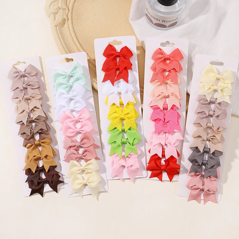 10 unids/lote de pinzas para el pelo con lazo de Color sólido para niñas, horquilla con lazo hecha a mano, Mini pasadores, accesorios para el cabello para niños