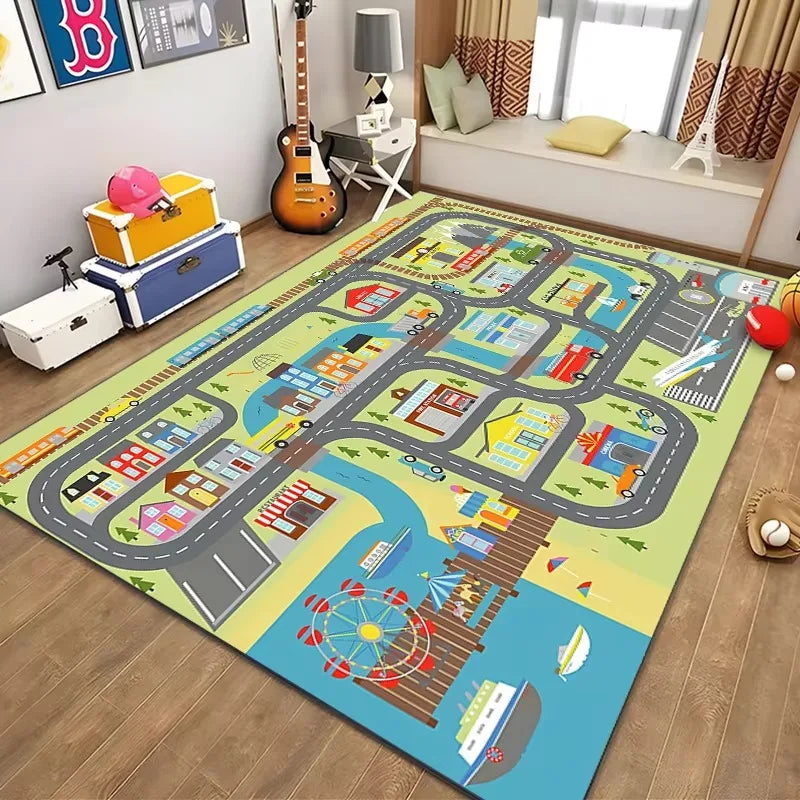 Alfombra educativa de vida urbana para niños, sistema de tráfico por carretera, alfombra para dormitorio, sala de juegos, alfombra de aprendizaje divertida, segura para niños