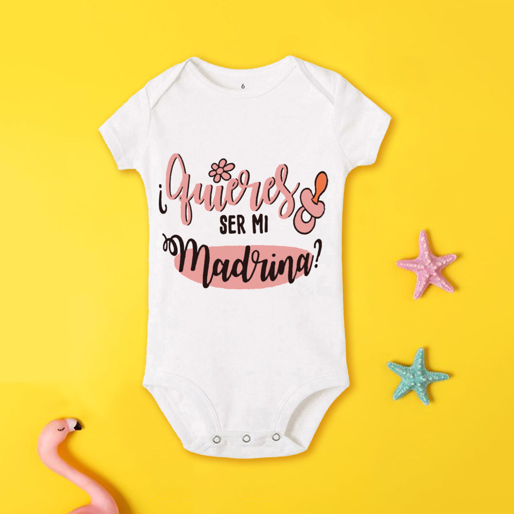 Tu será mi madrina, monos estampados para recién nacidos, ropa de bautismo para bebé, monos de manga corta para bebés pequeños