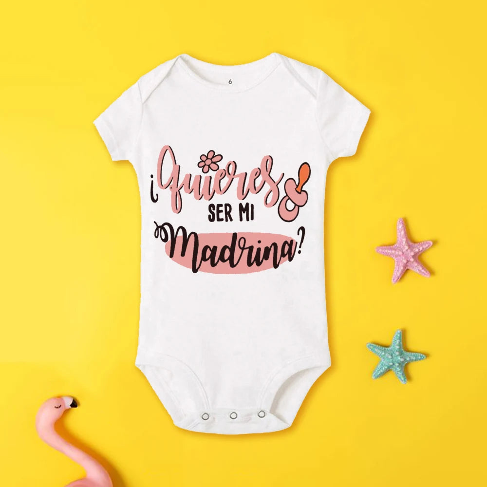 Tu será mi madrina, monos estampados para recién nacidos, ropa de bautismo para bebé, monos de manga corta para bebés pequeños