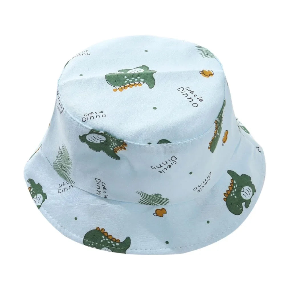 Anti-UV varios colores niños pescador sombrero dinosaurio poliéster cubo sombrero niños gorra niños niños