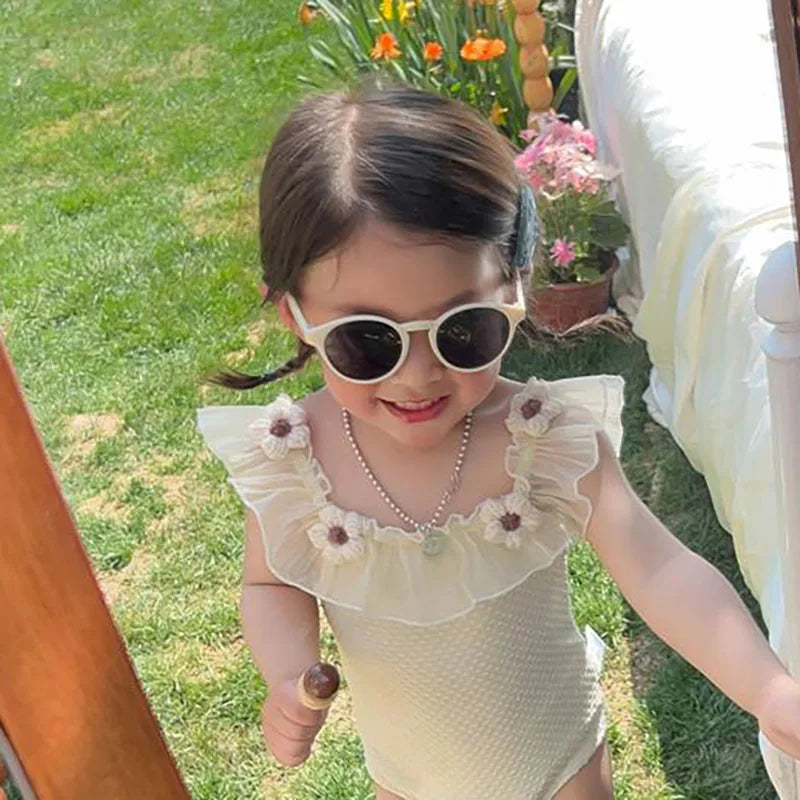 Bañador Floral de una pieza para niña, traje de baño de verano