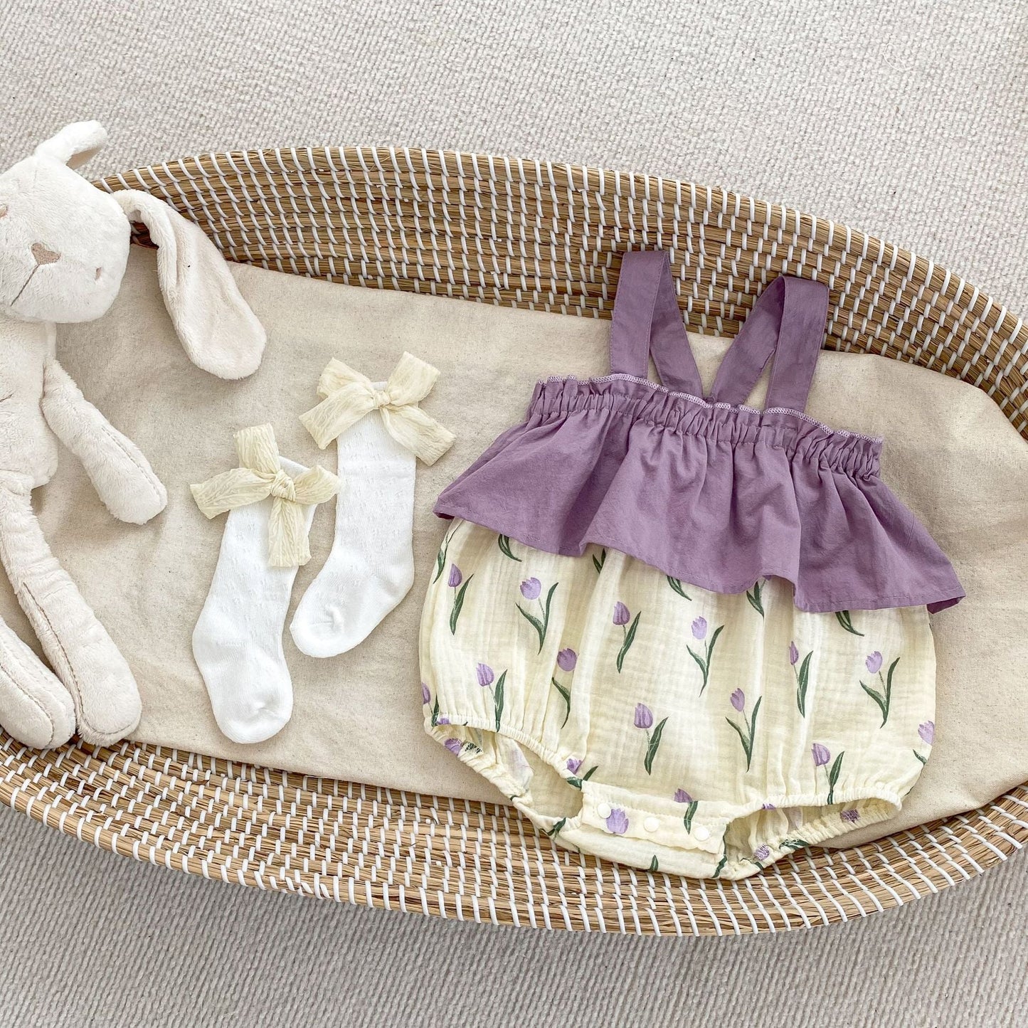 Baby Girl Floral Pattern Sling Cotton Onesies-3