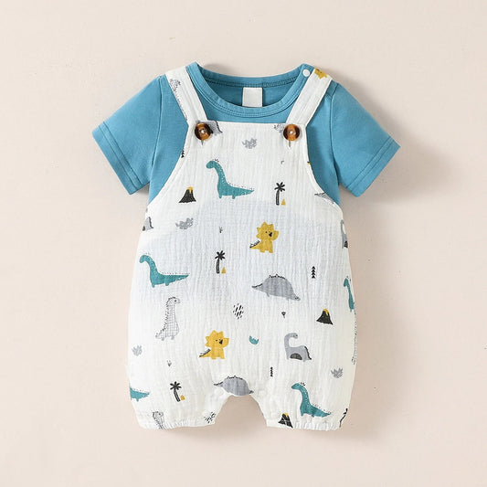 Camiseta de manga corta de verano para bebés, traje de Animal con tirantes para la moda diaria, 2 uds.