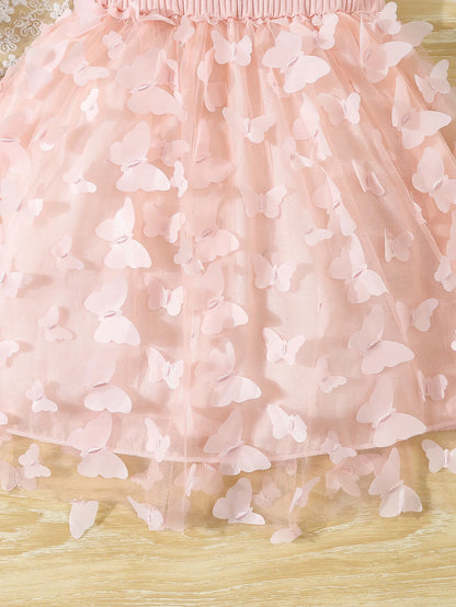 Ropa de verano para niños y niñas, vestido camisola empalmado de malla con decoración de mariposas para bebés, vestido elegante de princesa sin mangas