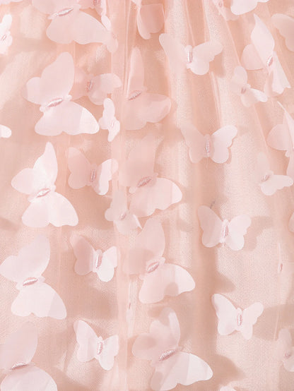 Ropa de verano para niños y niñas, vestido camisola empalmado de malla con decoración de mariposas para bebés, vestido elegante de princesa sin mangas