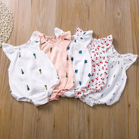Ropa de verano para bebé, pelele con estampado para recién nacido, niña y niño, monos de manga suave de lino y algodón, ropa Unisex