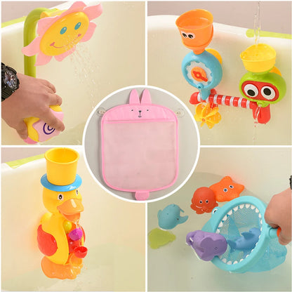 QWZ nuevo bolso de malla para baño de bebé, diseño de ventosa para juguetes de baño, cesta para niños, formas de animales de dibujos animados, tela, juguetes de arena, bolsa de red de almacenamiento