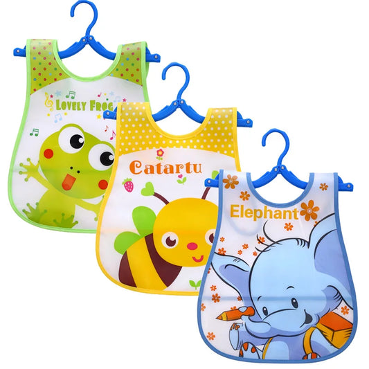 3 unids/lote Baberos impermeables para bebés, niños pequeños, niñas, delantal de alimentación sin mangas, Babero para niños con dibujos de animales