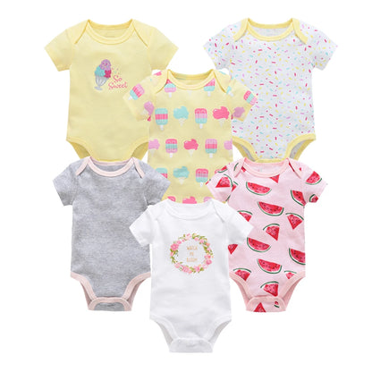 Kavkas 3 6 unids/lote Body para bebé, ropa de algodón de manga corta para recién nacido, monos con estampado de dibujos animados para niño pequeño de verano