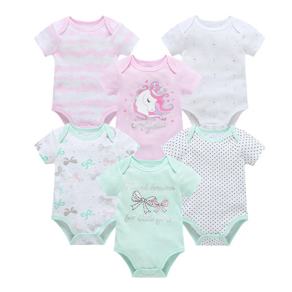 Kavkas 3 6 unids/lote Body para bebé, ropa de algodón de manga corta para recién nacido, monos con estampado de dibujos animados para niño pequeño de verano