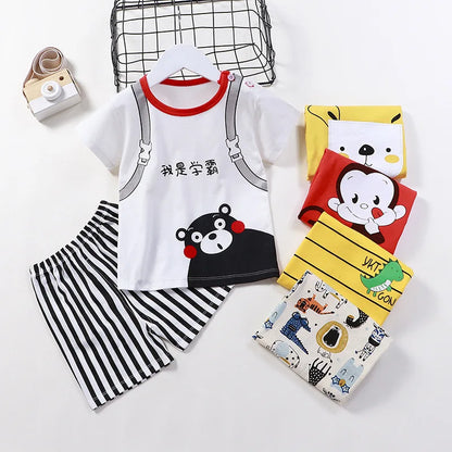 Conjunto de ropa para niños, camiseta para bebé (niña + Pantalones cortos, ropa de verano, chándal informal de algodón con dibujos animados para niños, conjunto de ropa para bebés